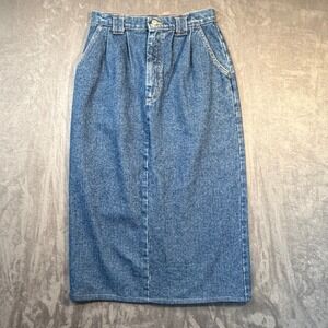 Vivaldi Jeanswear Vintage 80s 90s Denim Midi Skirt Pleated High Waist Blue Sz 8